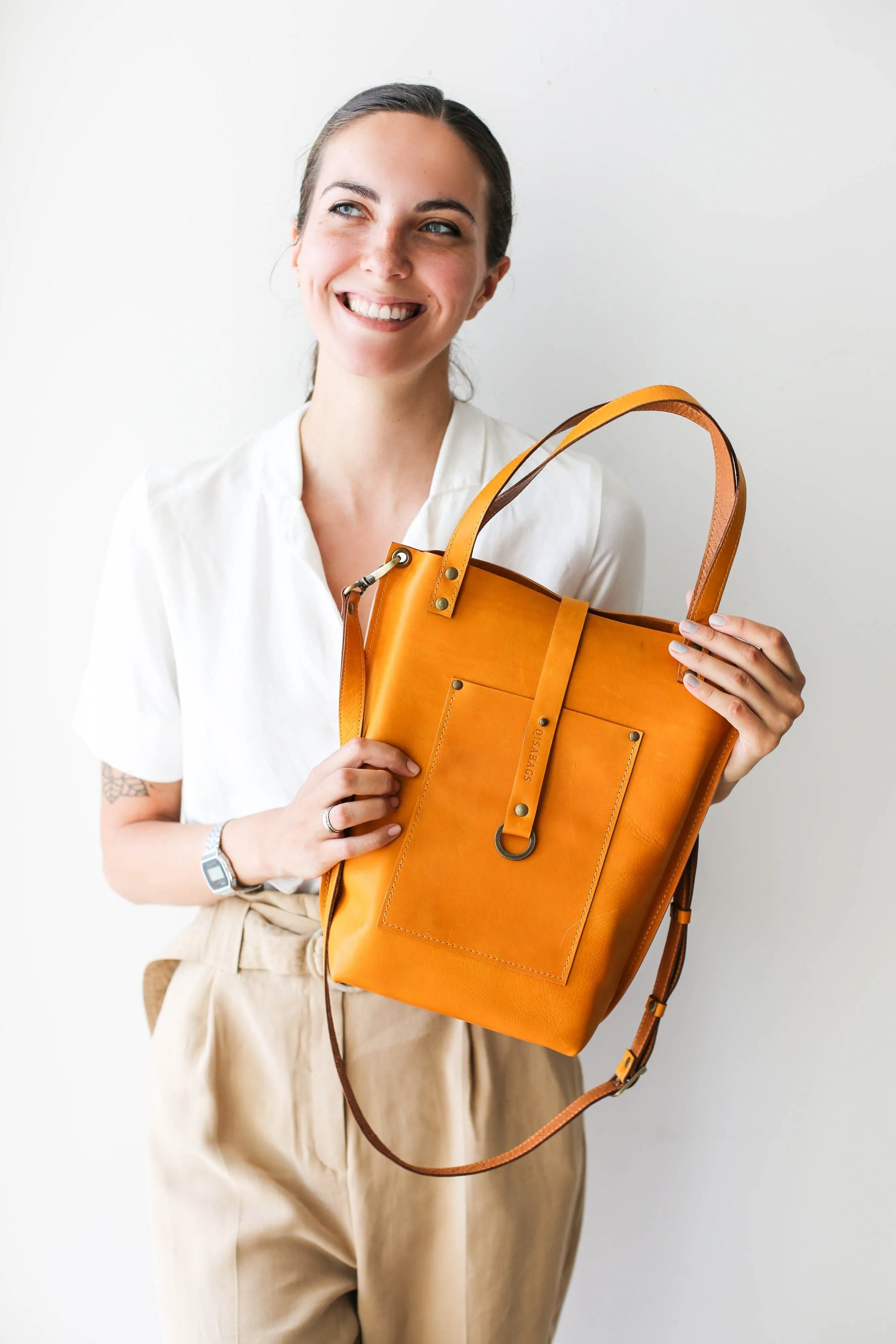 Yellow Leather Tote Bag