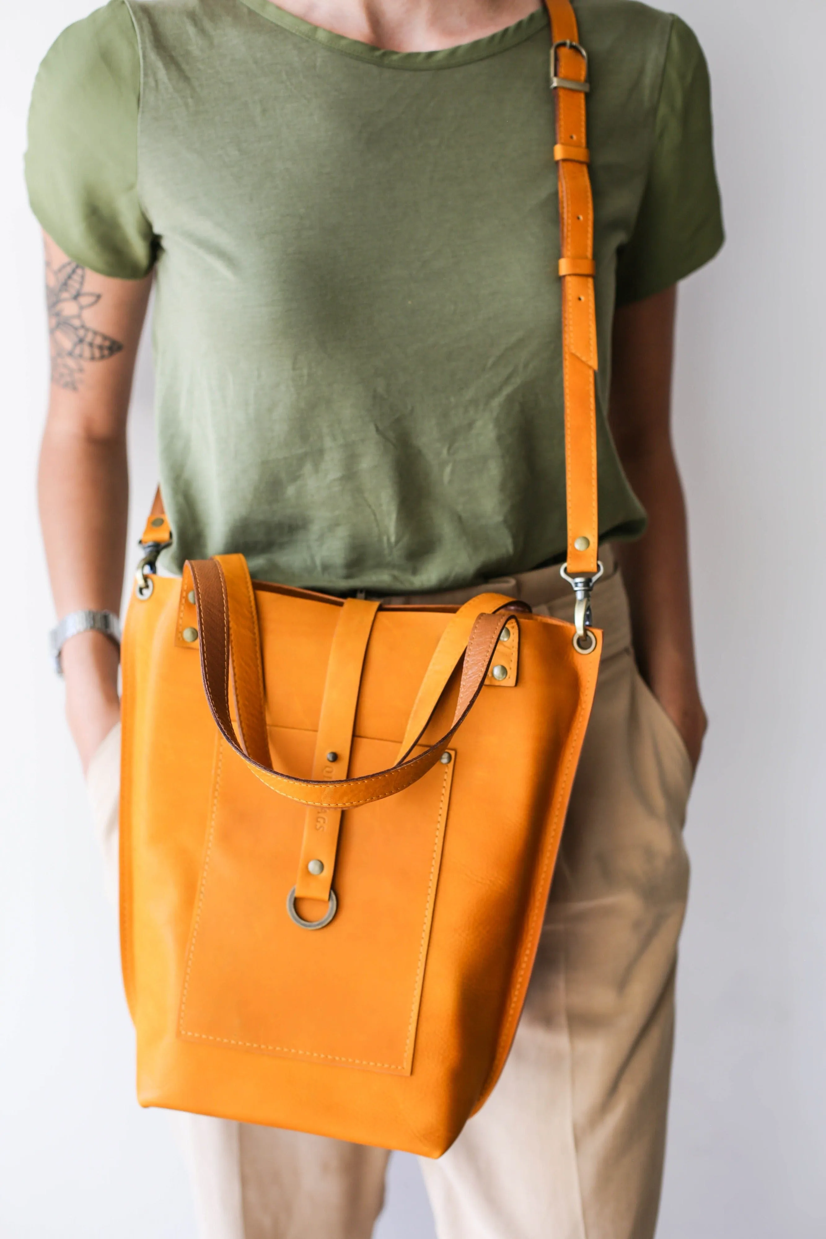 Yellow Leather Tote Bag