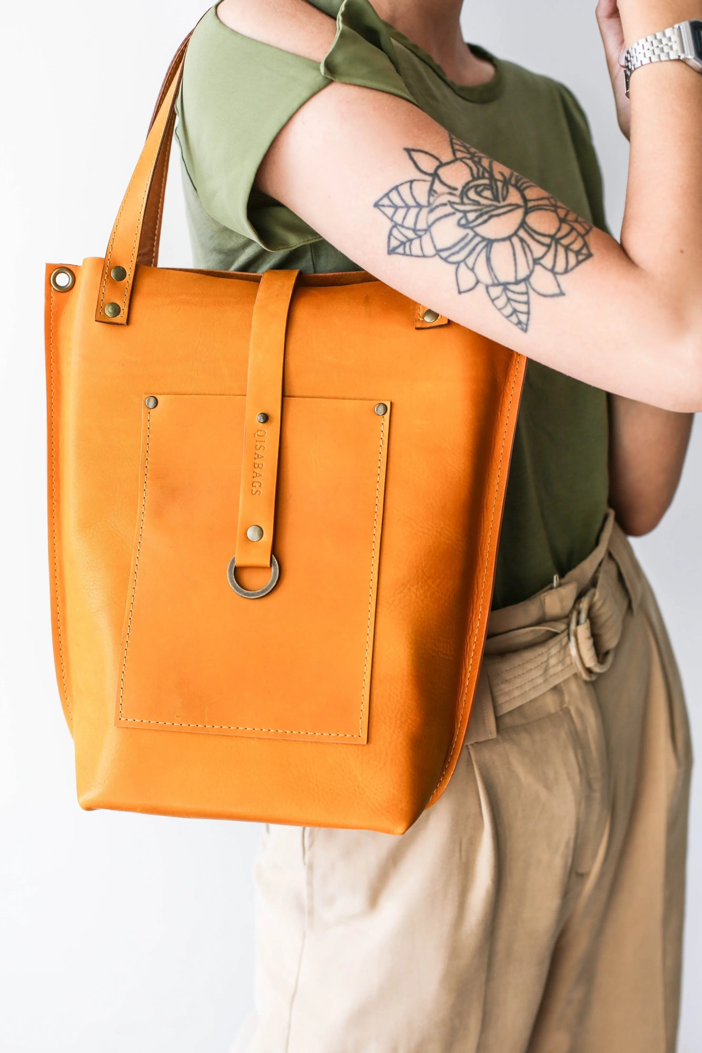 Yellow Leather Tote Bag