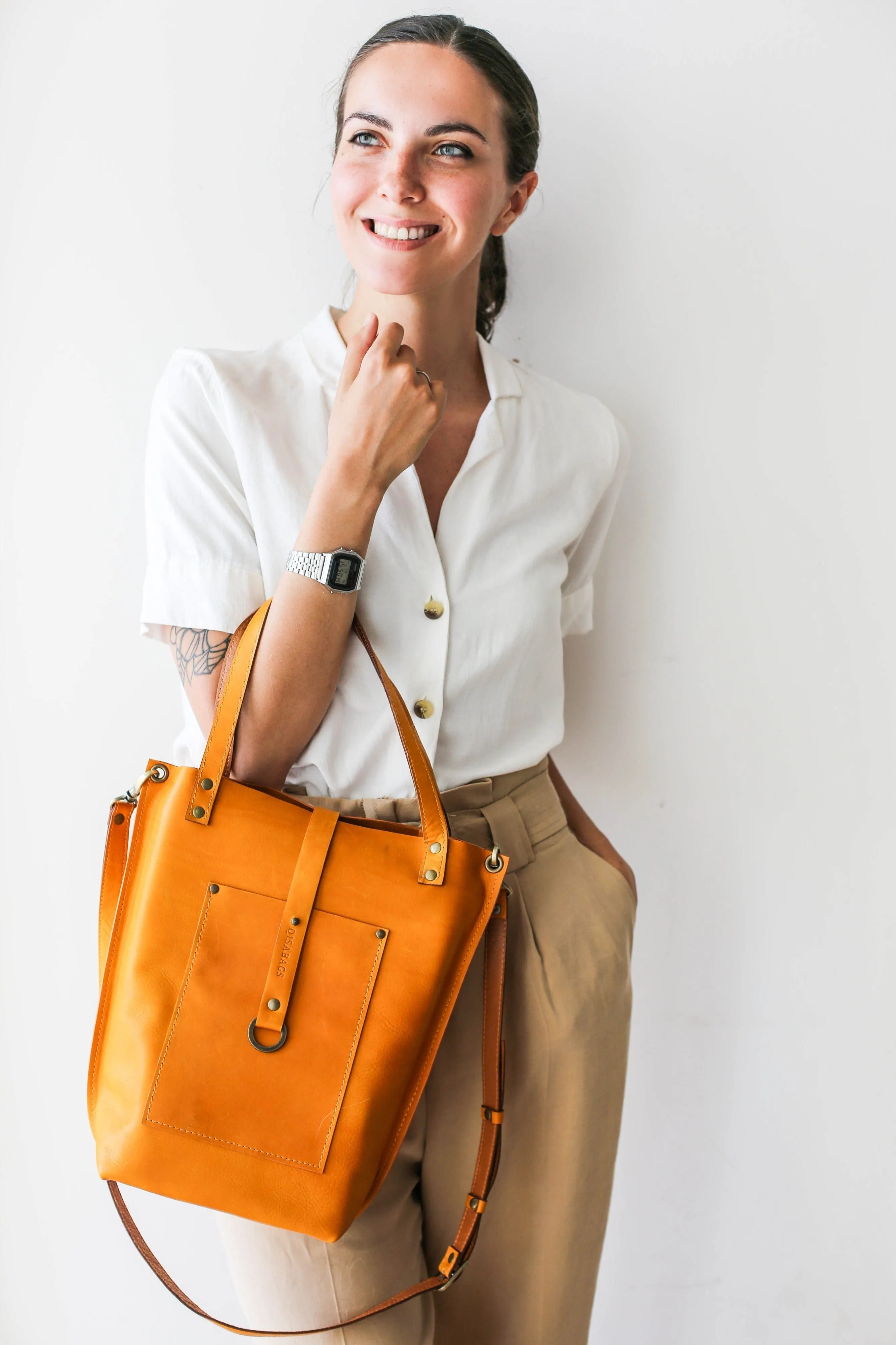 Yellow Leather Tote Bag