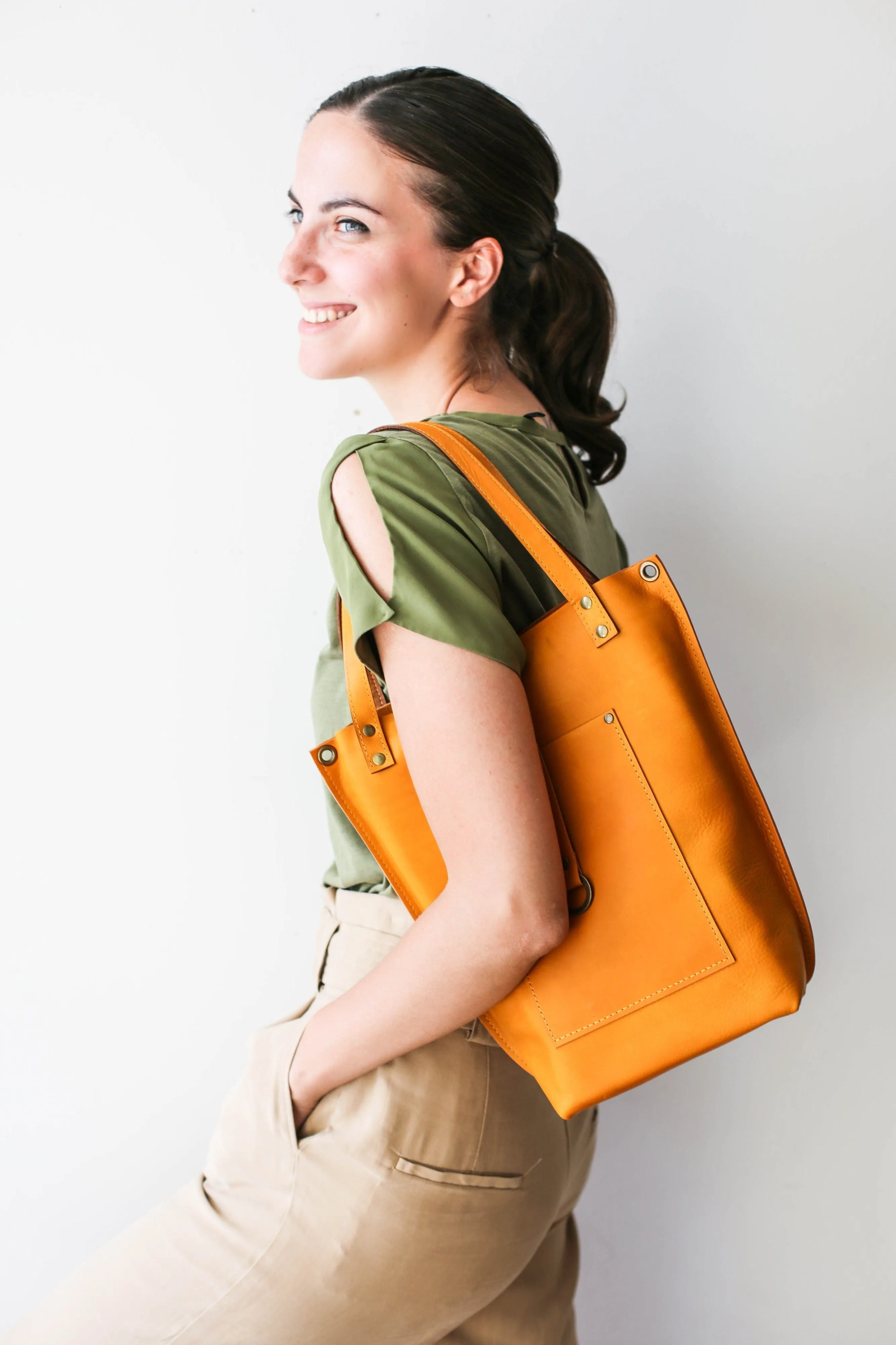 Yellow Leather Tote Bag