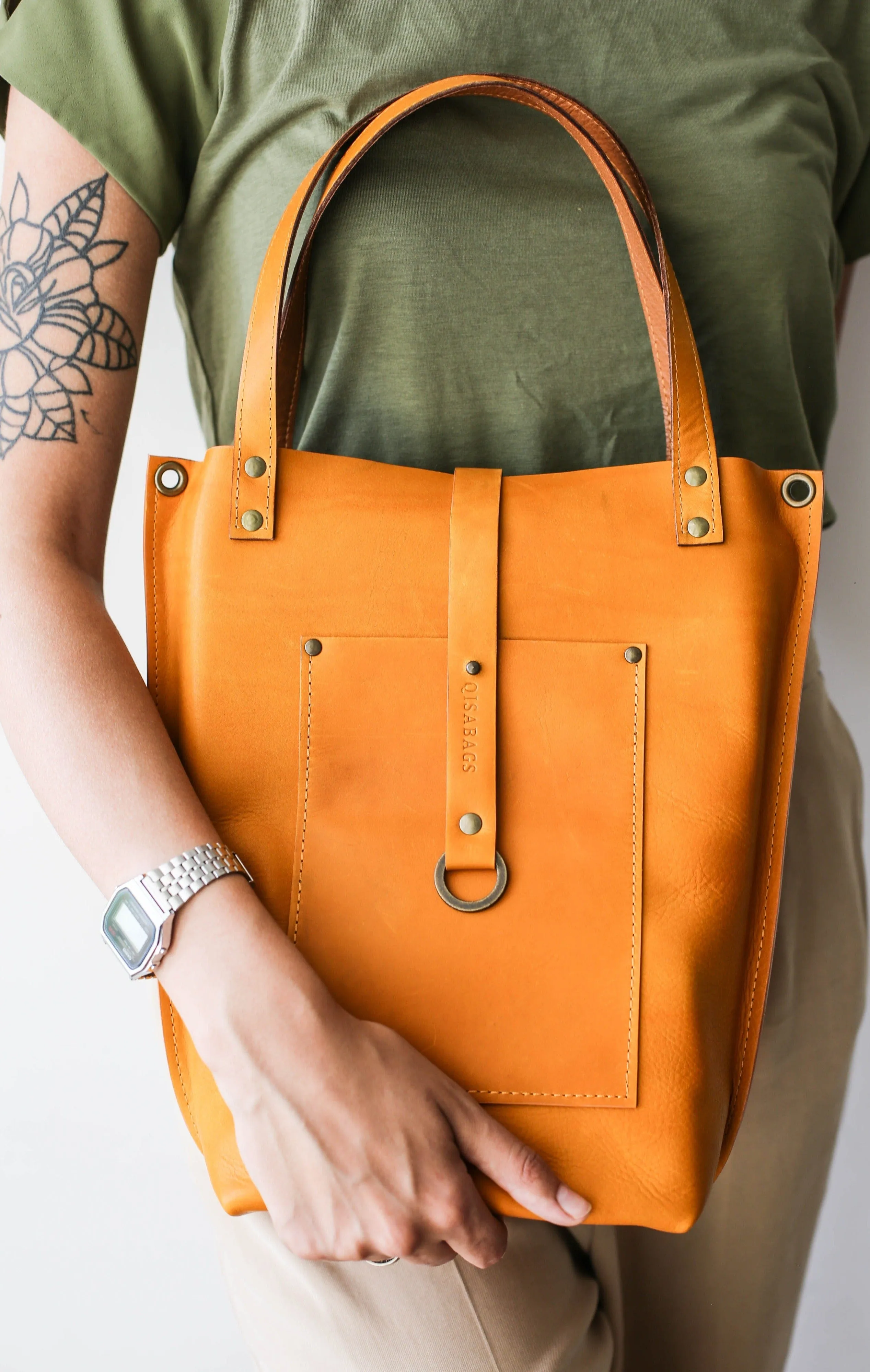 Yellow Leather Tote Bag