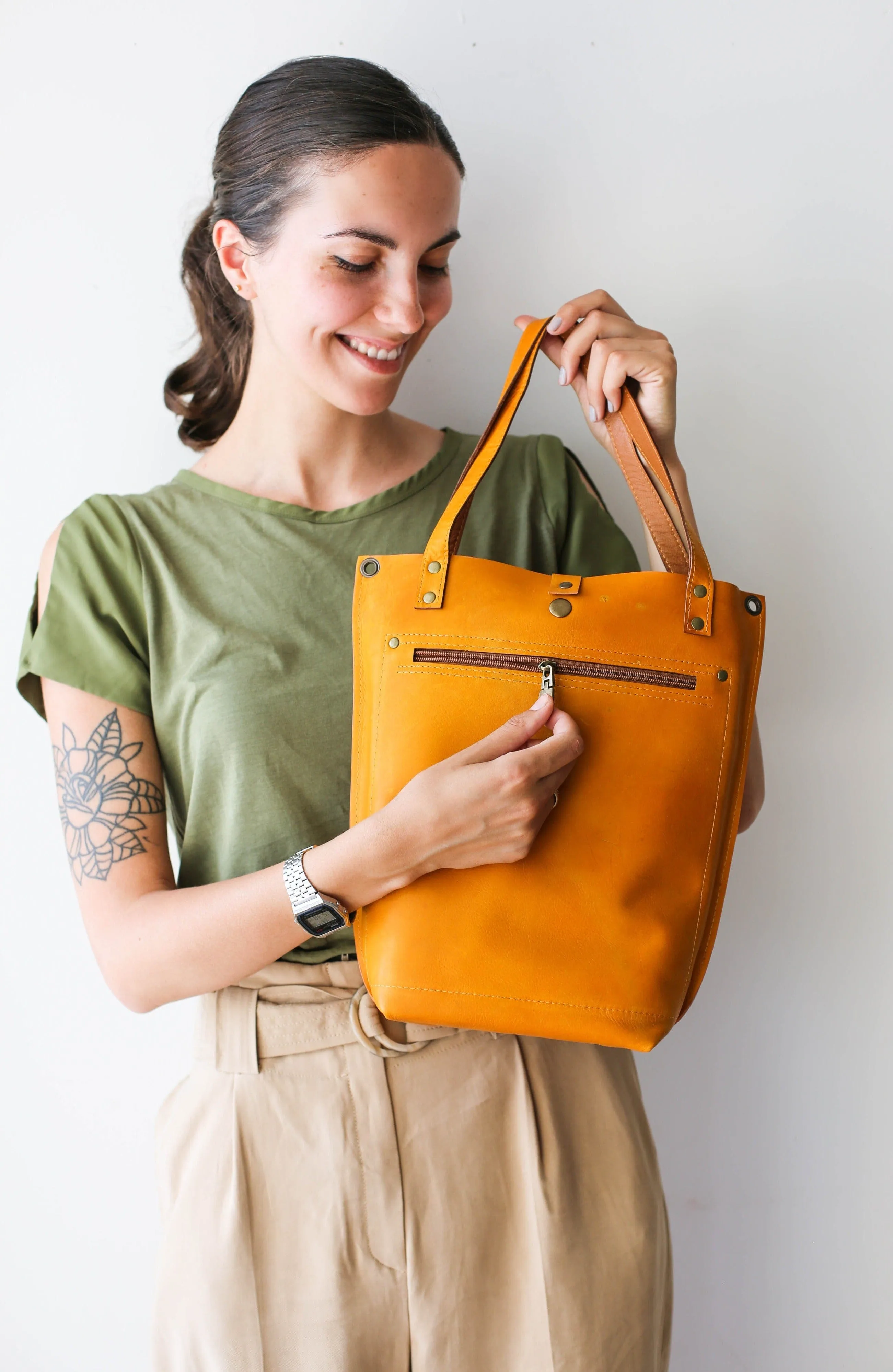 Yellow Leather Tote Bag