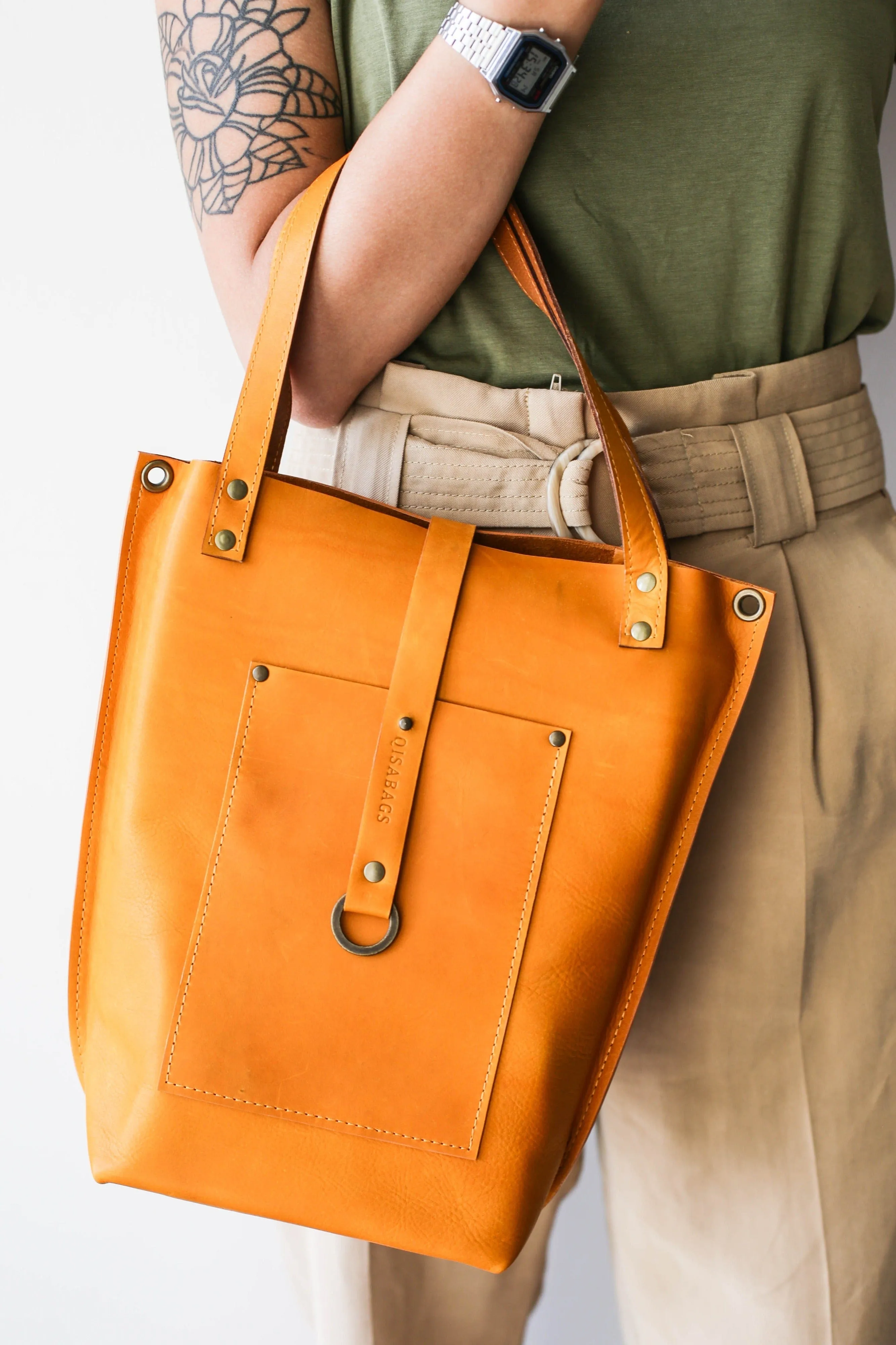 Yellow Leather Tote Bag