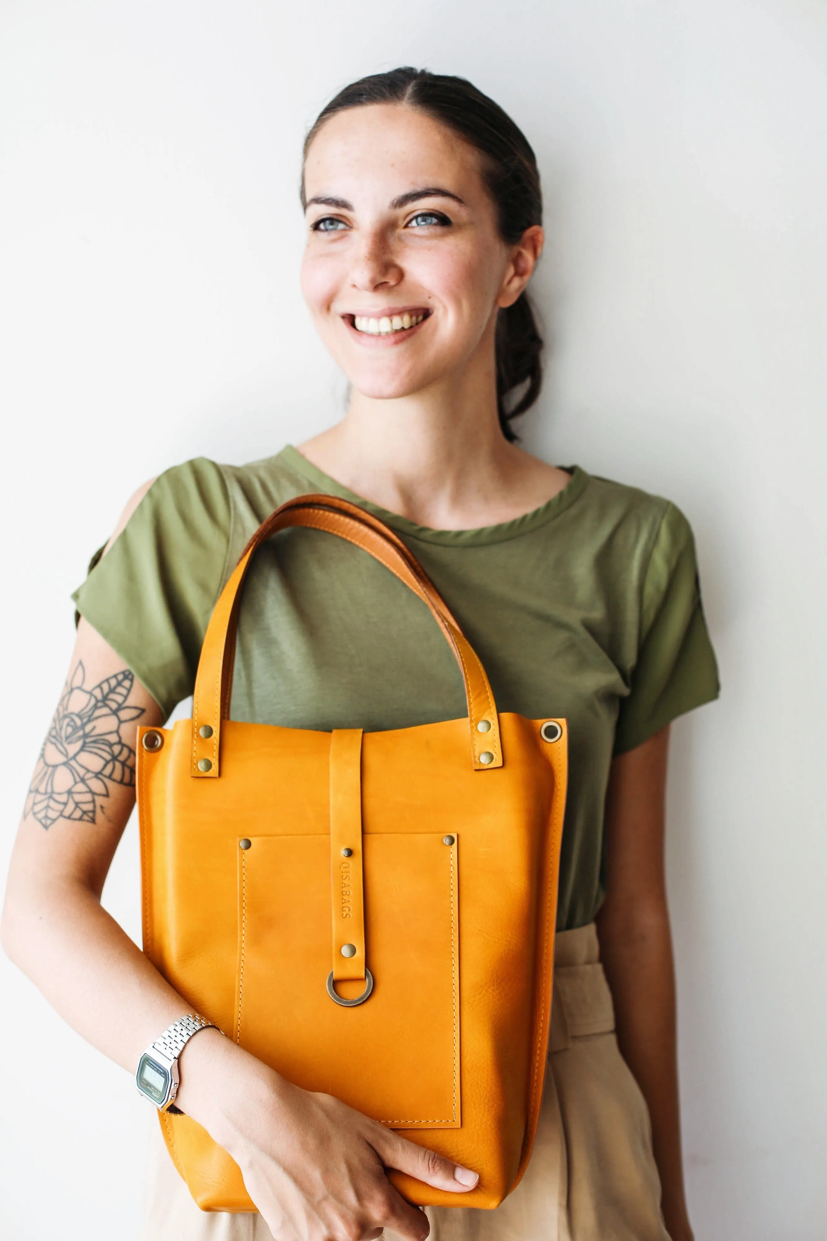 Yellow Leather Tote Bag